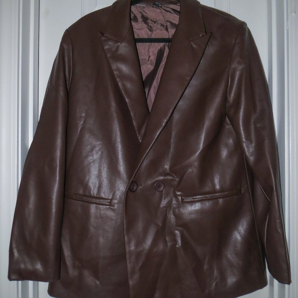 Brown Faux-Leather Blazer
